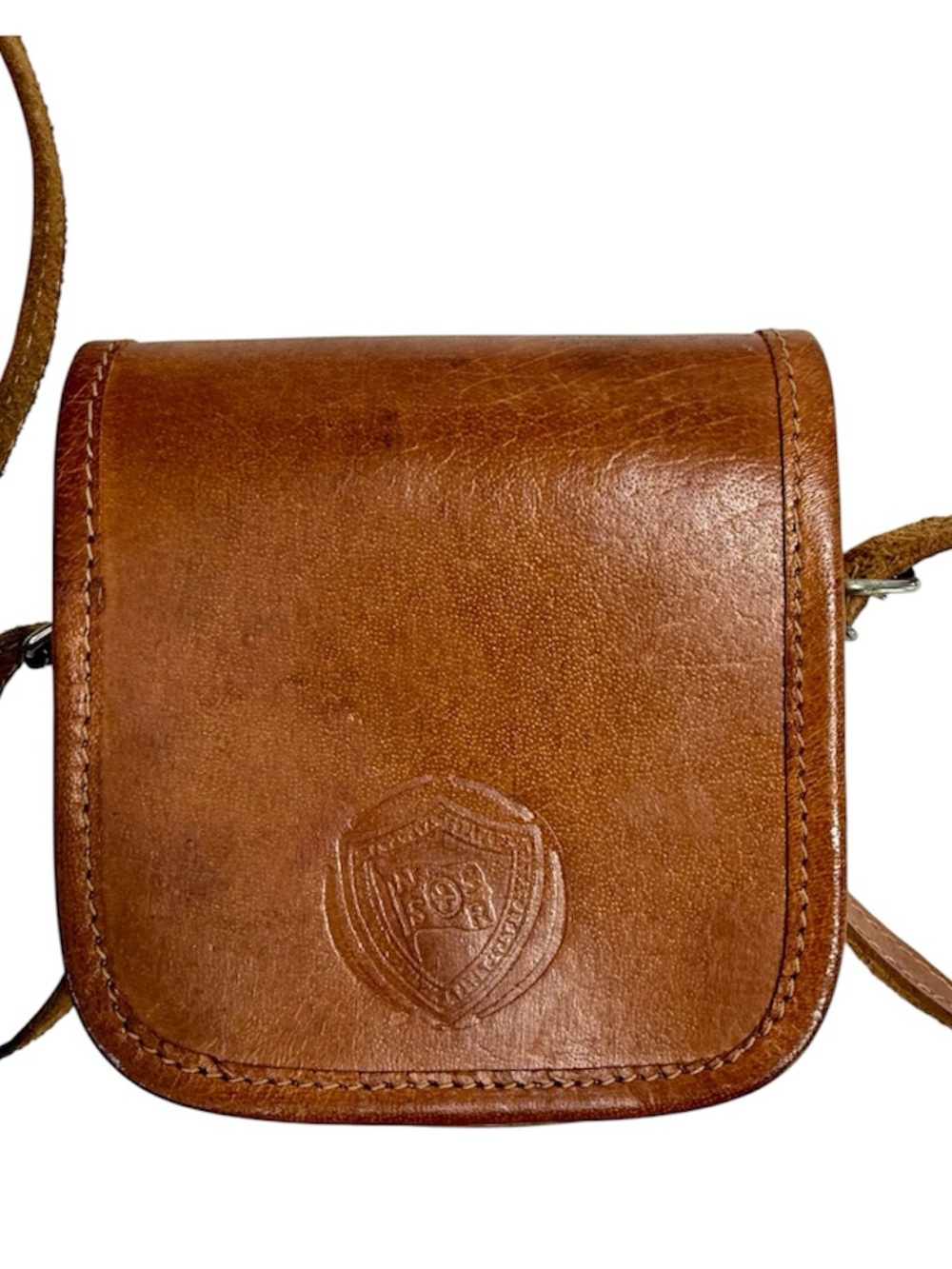 Vintage Handcrafted Italian Leather Crossbody Bag Saddle Purse Cognac Brown